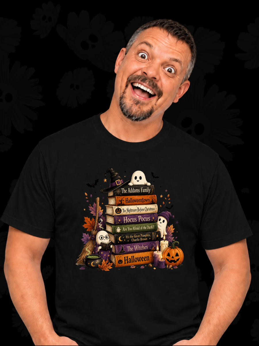 Spooky Classics Halloween Book Stack Tee