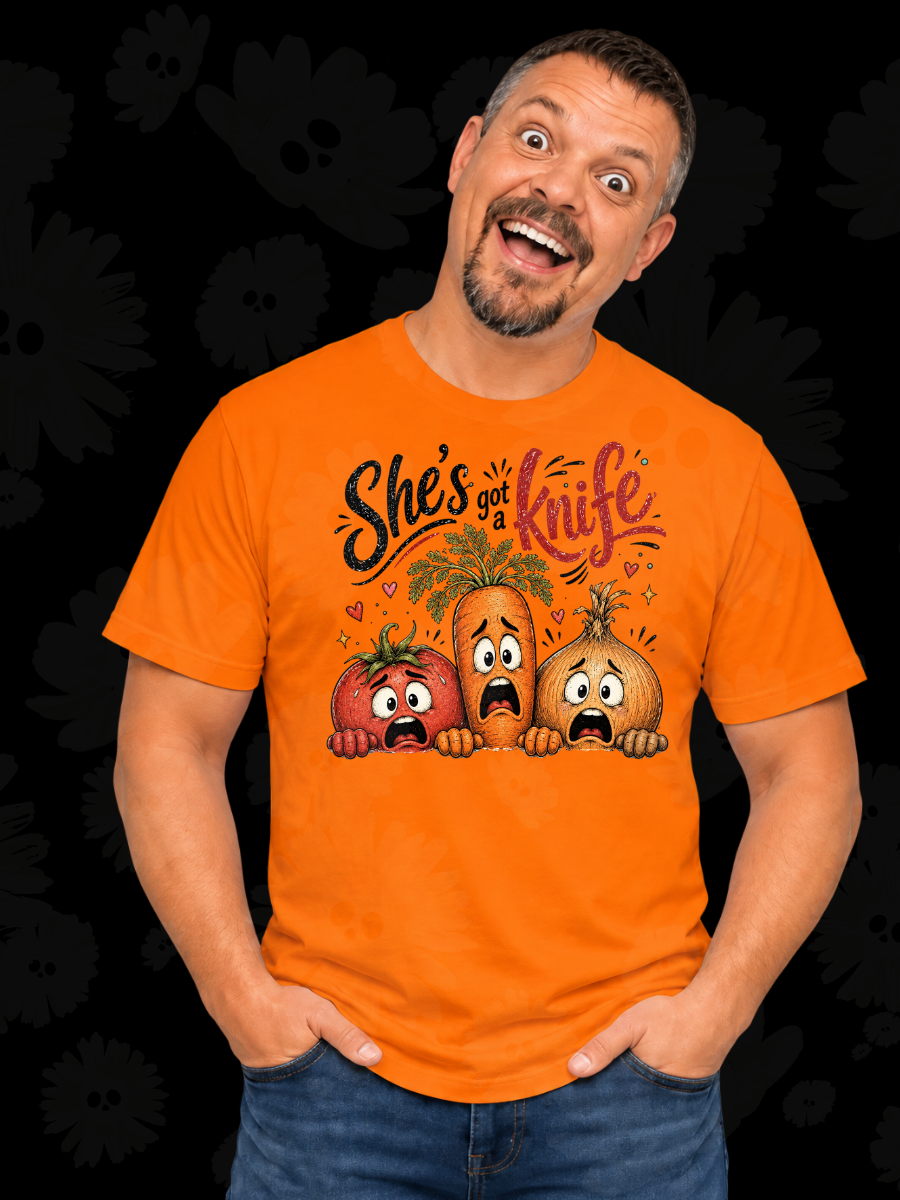 She’s Got a Knife Funny Vegetable Halloween Tee