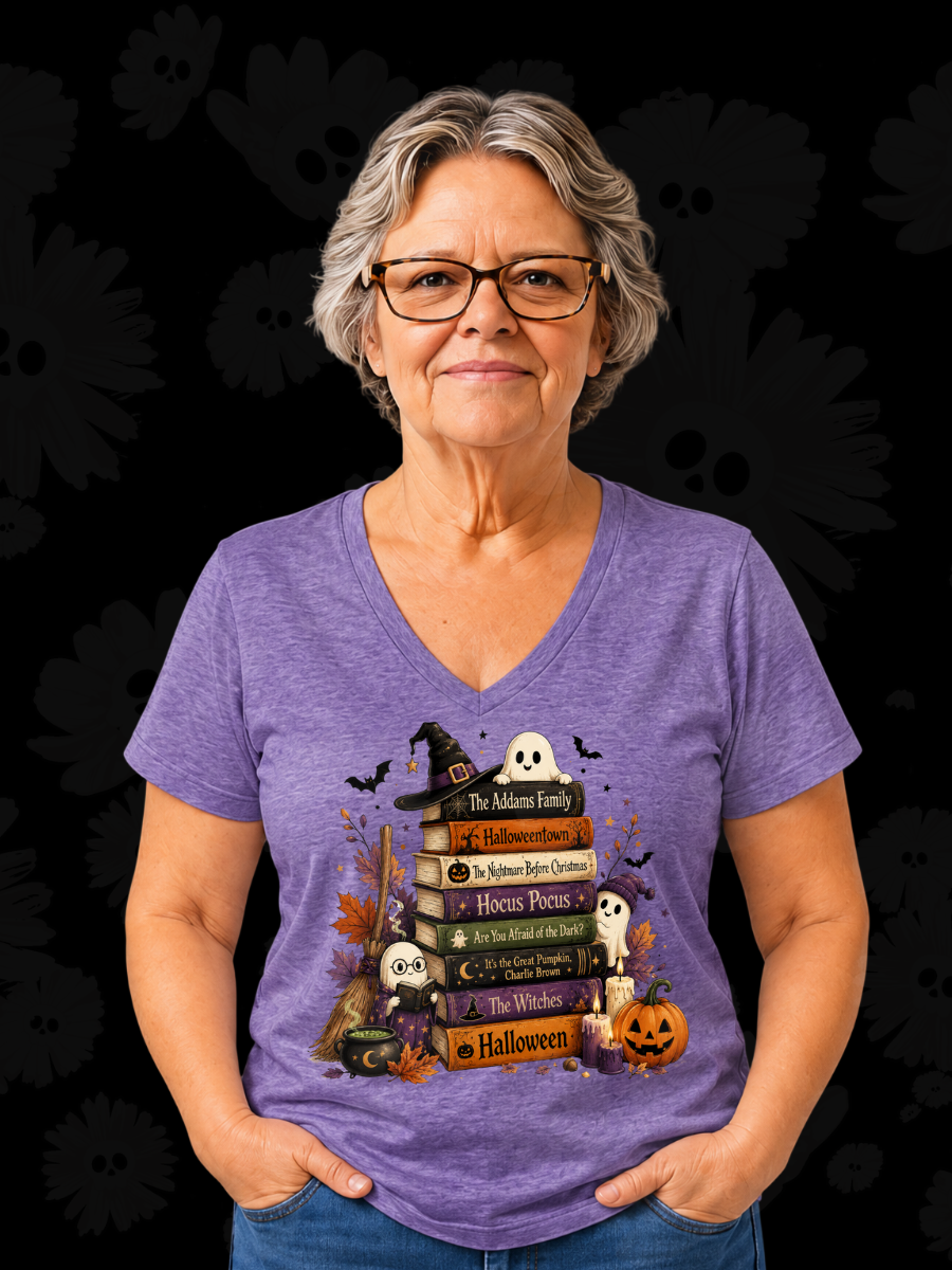 Spooky Classics Halloween Book Stack Tee