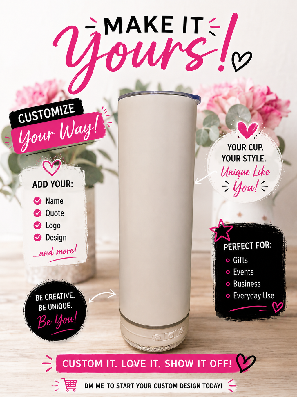 Bluetooth Speaker Glow Tumbler — Any Photo, Any Design, YOUR Way! 🔊