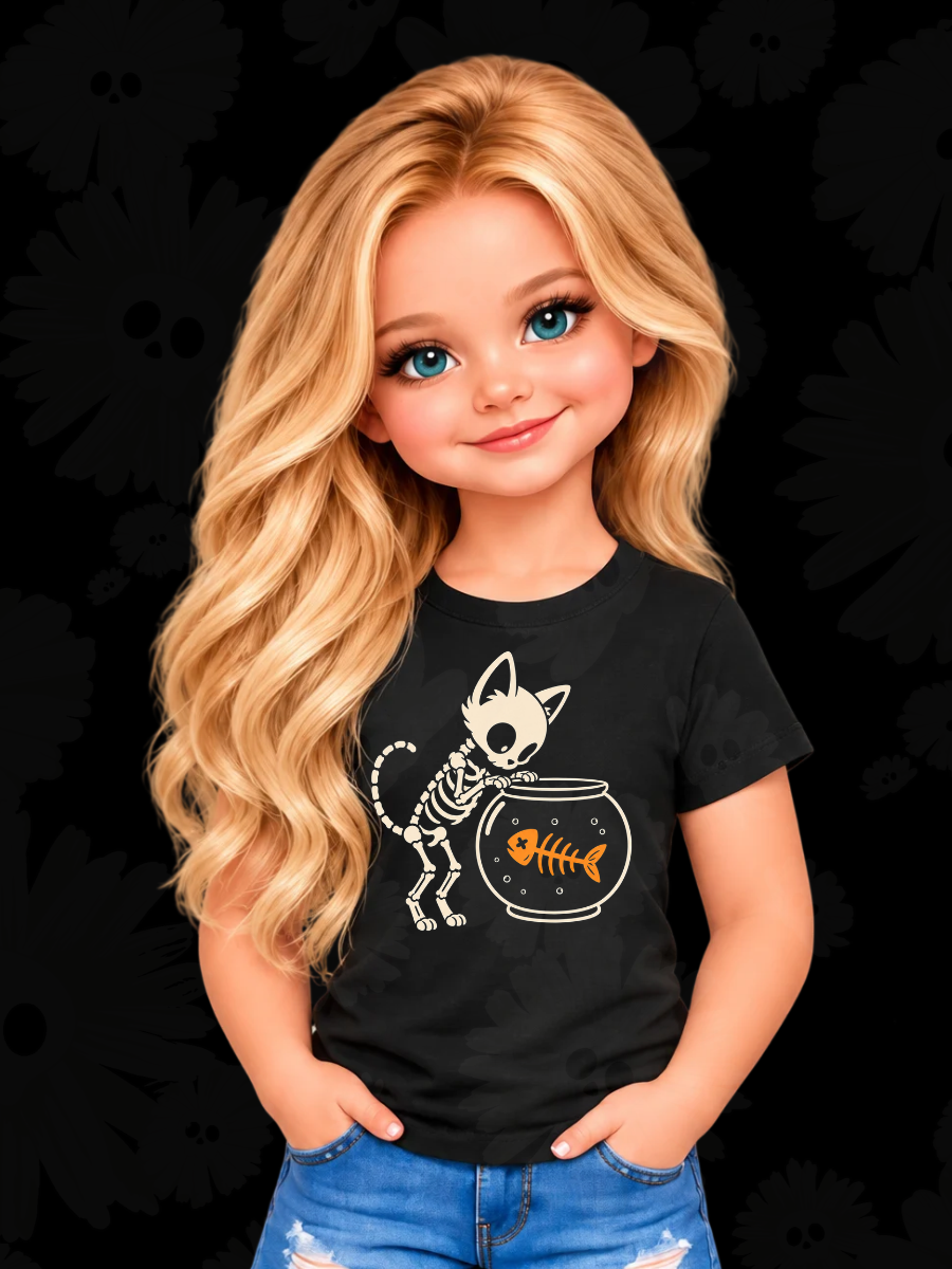 Mini Me Skeleton Cat Halloween Tee for Kids & Toddlers